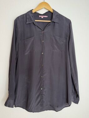 Calypso St Barth Silk Button-Up Blouse Charcoal Gray Sz Medium